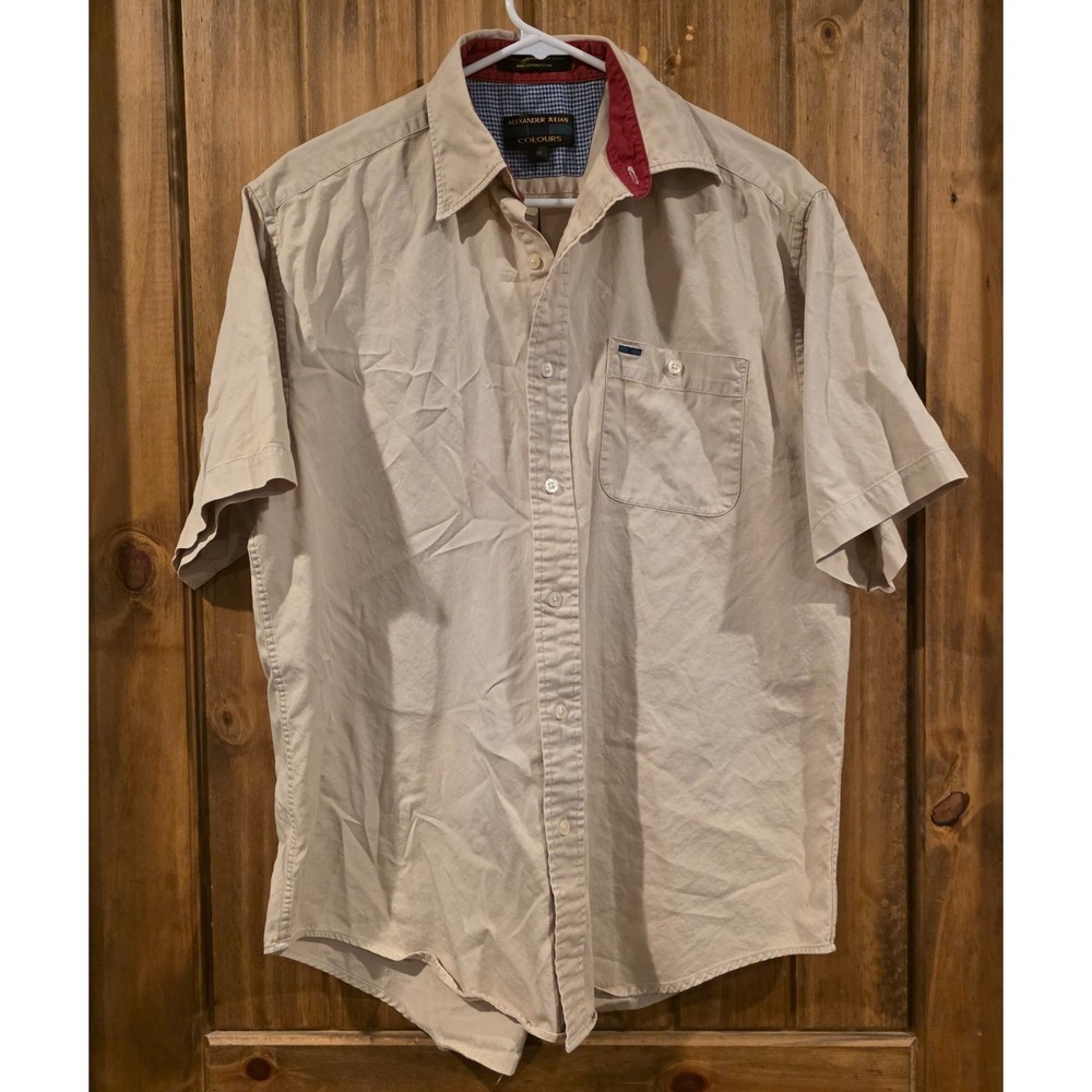 Alexander Julian Colour's Mens Button Up Shirt Khaki M Short Sleeve Preppy